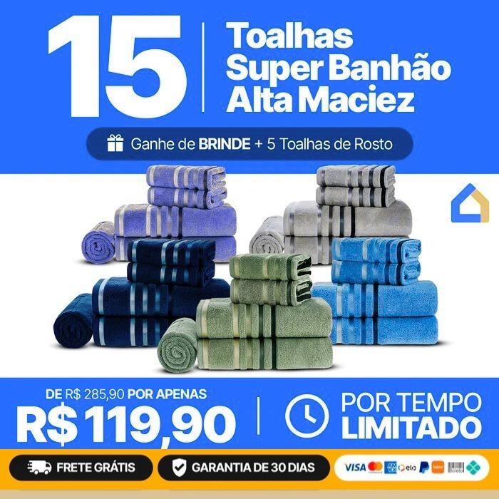 Kit com 15 Toalhas Banhão de Alta Maciez e Absorção + 5 Toalhas de Rosto de Brinde